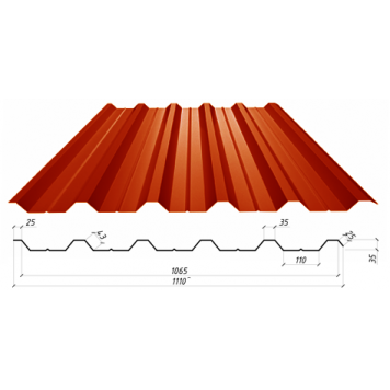 Профнастил ПК-35 0,45 матовый полиэстер цветовая коллекция RAL 1.10 ( China )-0